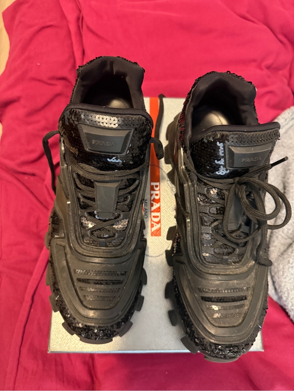 Prada  cloud bust thunder special edition uniq Black Sequin Lug-Sole Sneakers